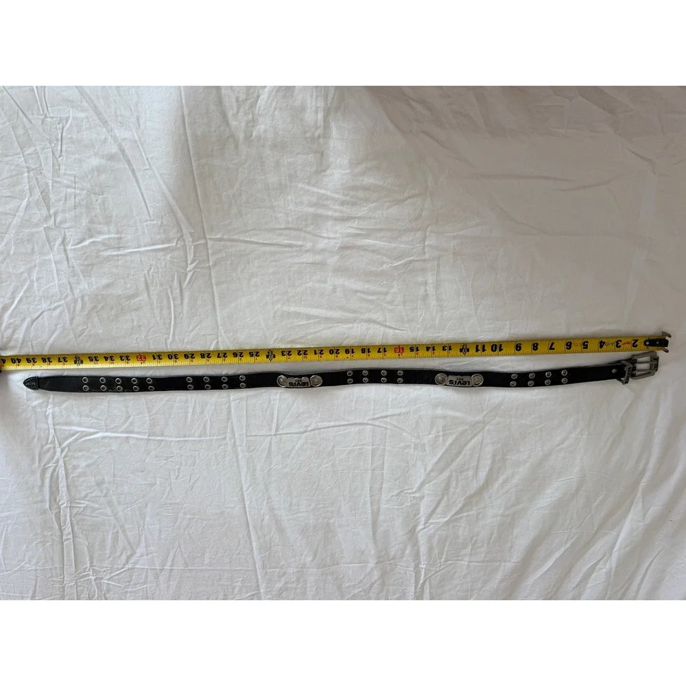 Levi's 501 Black Leather Double Prong Grommet Belt Silver Hardware